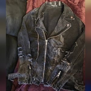Balmain Black & Grey Distressed Denim Jacket